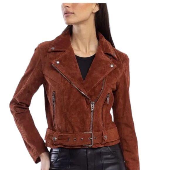 Blank NYC Jacket Womens XS Sun Valley Suede Leather Luxury Zip Moto Amber Spring
